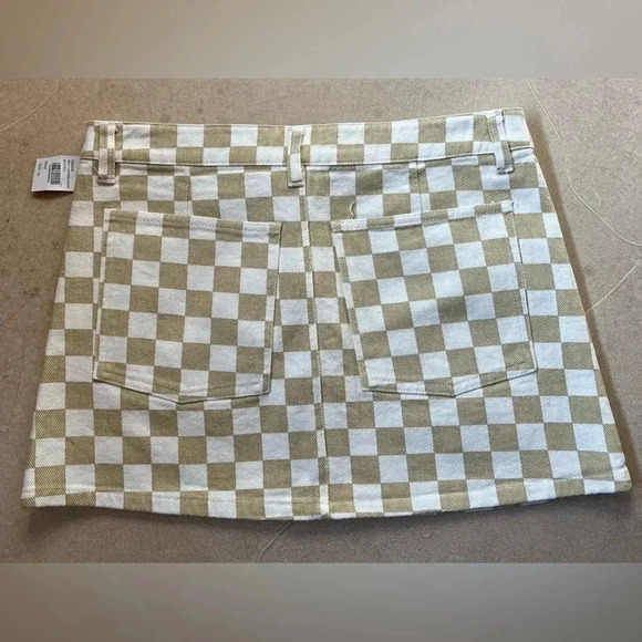 NEW Tilly's RSQ  Tan & White Checkered Denim Skirt Size 26 - Picture 4 of 5